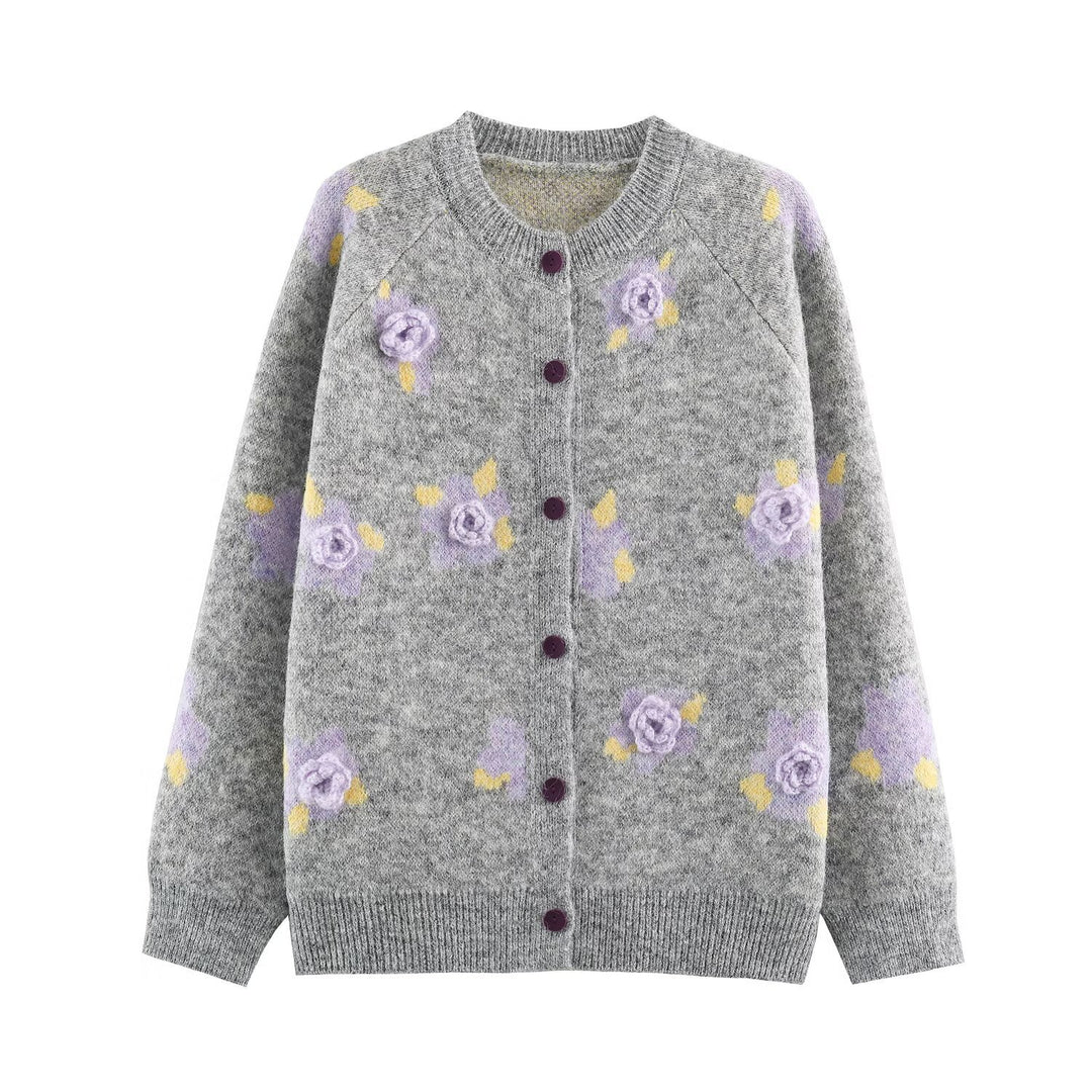 Damen Feinstrick-Zweiteiler Cardigan mit Blumen-Jacquard und tailliertem A-Linien Strickrock Drune