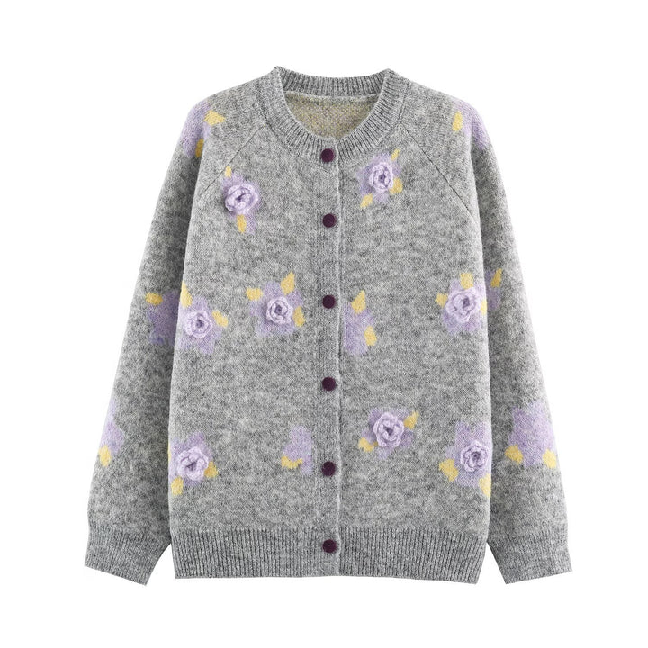 Damen Feinstrick-Zweiteiler Cardigan mit Blumen-Jacquard und tailliertem A-Linien Strickrock Drune