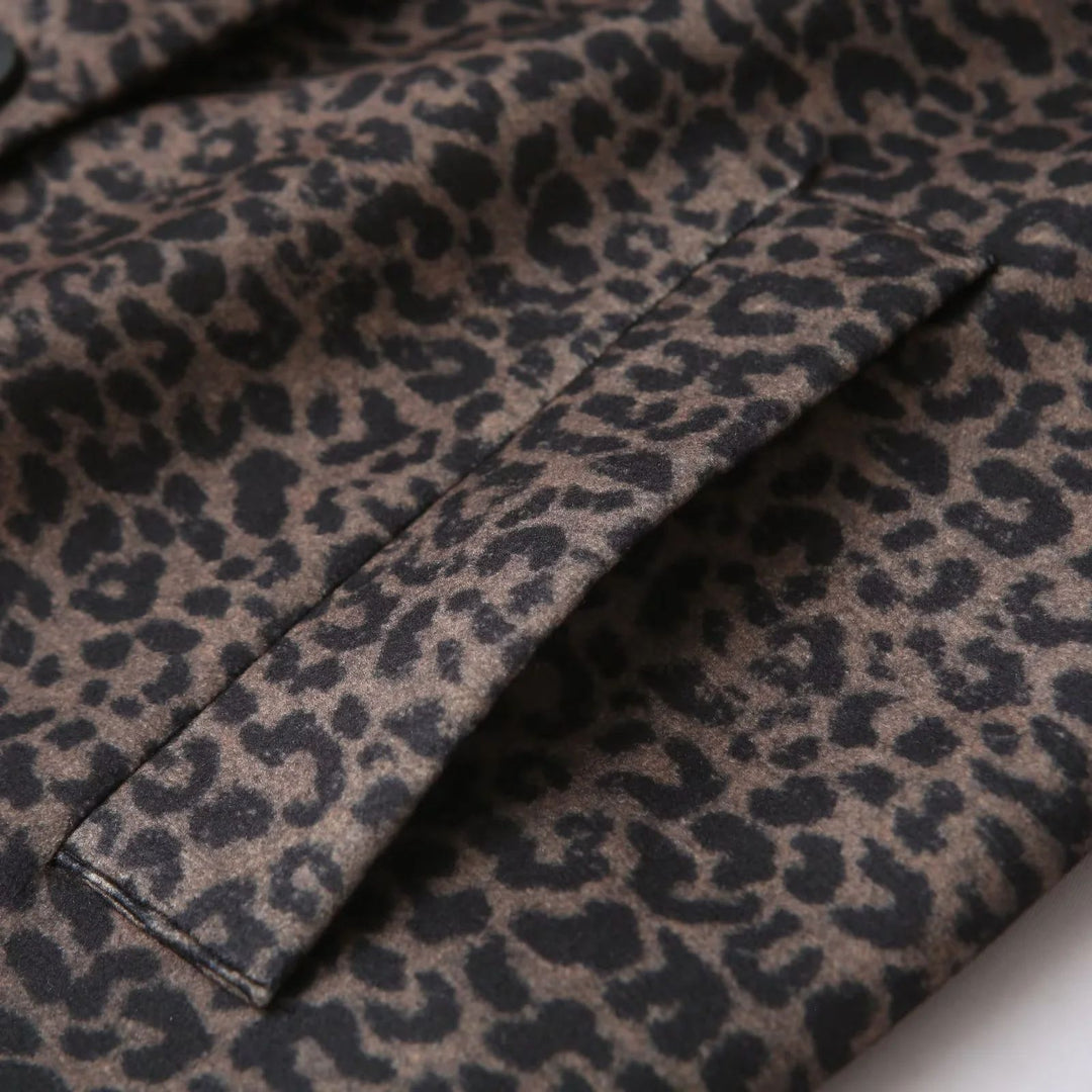 Damen nan oversized Mantel mit Leopardprint, Reverskragen, Zweiknopf‑Verschluss und aufgesetzten Eingrifftaschen Drune