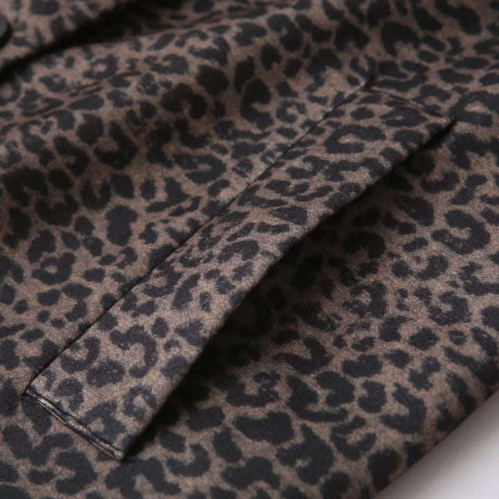 Damen nan oversized Mantel mit Leopardprint, Reverskragen, Zweiknopf‑Verschluss und aufgesetzten Eingrifftaschen Drune