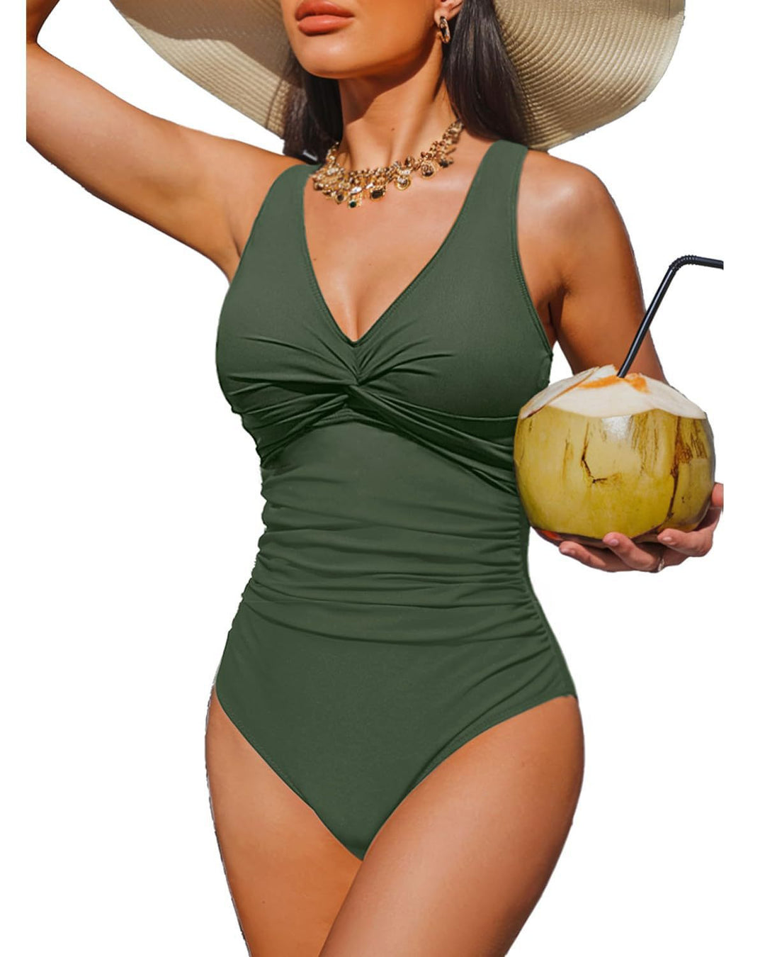 Damen Eleganter Einteiler Badeanzug mit modischem Twist Drune