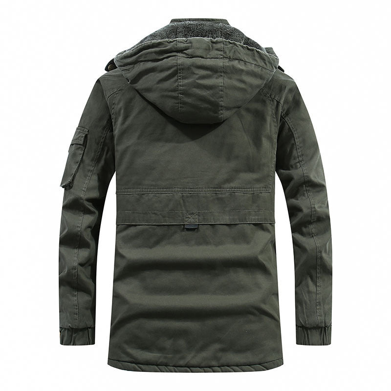 Herren Outdoor-Parka mit durchgehendem Sherpa-Innenfutter, Kapuze und Utility-Ärmeltasche Drune