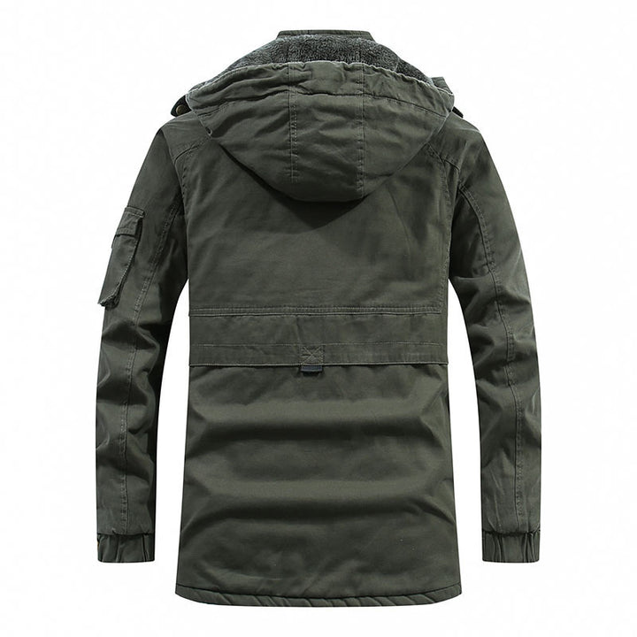 Herren Outdoor-Parka mit durchgehendem Sherpa-Innenfutter, Kapuze und Utility-Ärmeltasche Drune