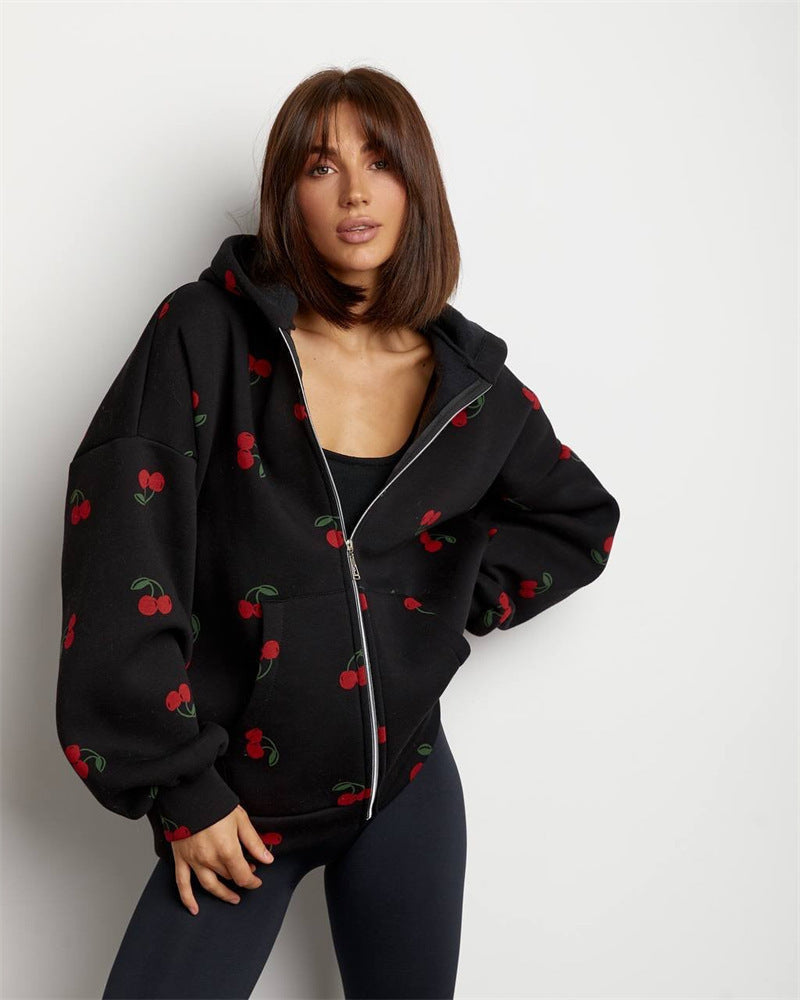 Damen Kapuzensweatjacke mit fruchtigem Muster Drune