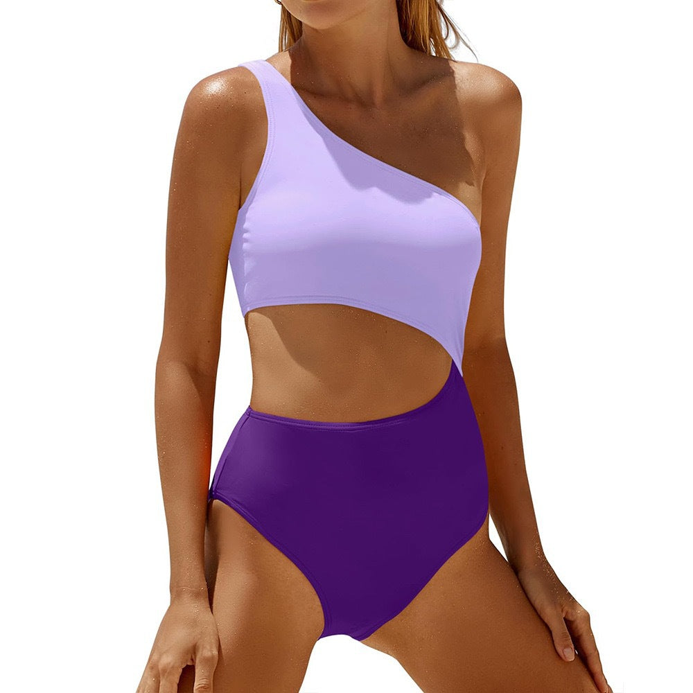 Femme Ein-Schulter Cut-Out Einteiler Badeanzug Drune