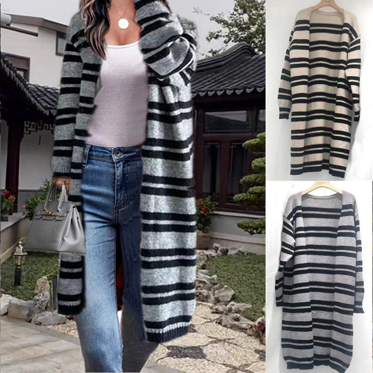 Damen Länger gestrickter Cardigan mit modernen Streifendetails Drune