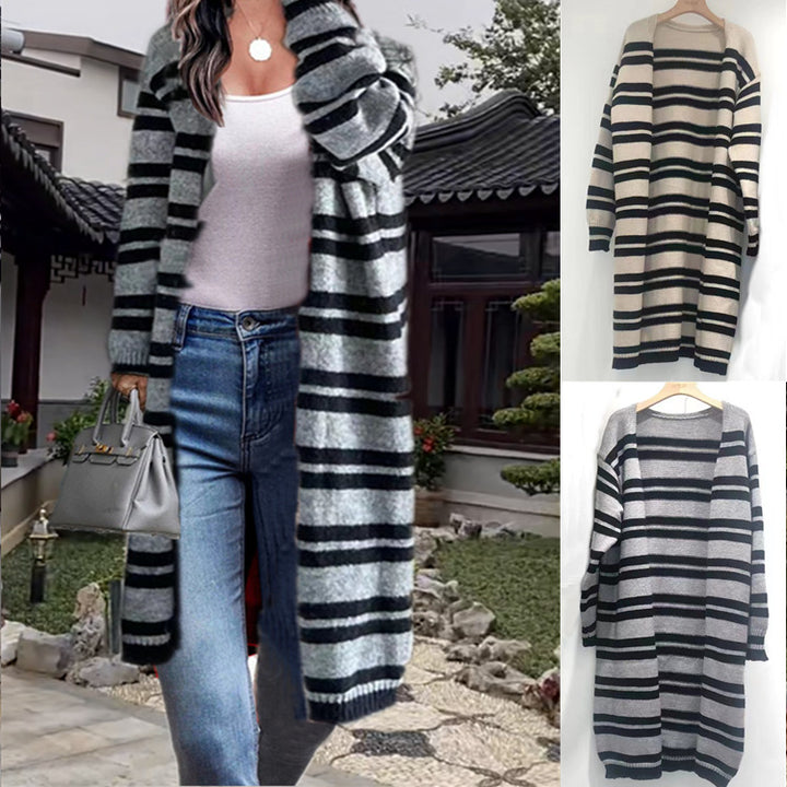 Damen Länger gestrickter Cardigan mit modernen Streifendetails Drune