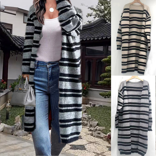 Damen Länger gestrickter Cardigan mit modernen Streifendetails Drune