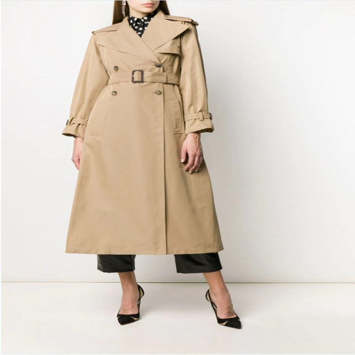Damen Midilanger Trenchcoat im A‑Linien‑Schnitt mit Taillengürtel und Epauletten Drune