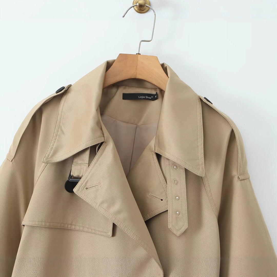 Damen modische Trenchjacke mit Taillengürtel und praktischen Taschen Drune