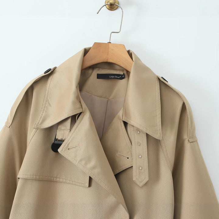 Damen modische Trenchjacke mit Taillengürtel und praktischen Taschen Drune