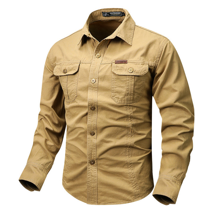 Herren nan lässiges militärisches Hemd mit Brusttaschen und Baumwoll-Twill Drune