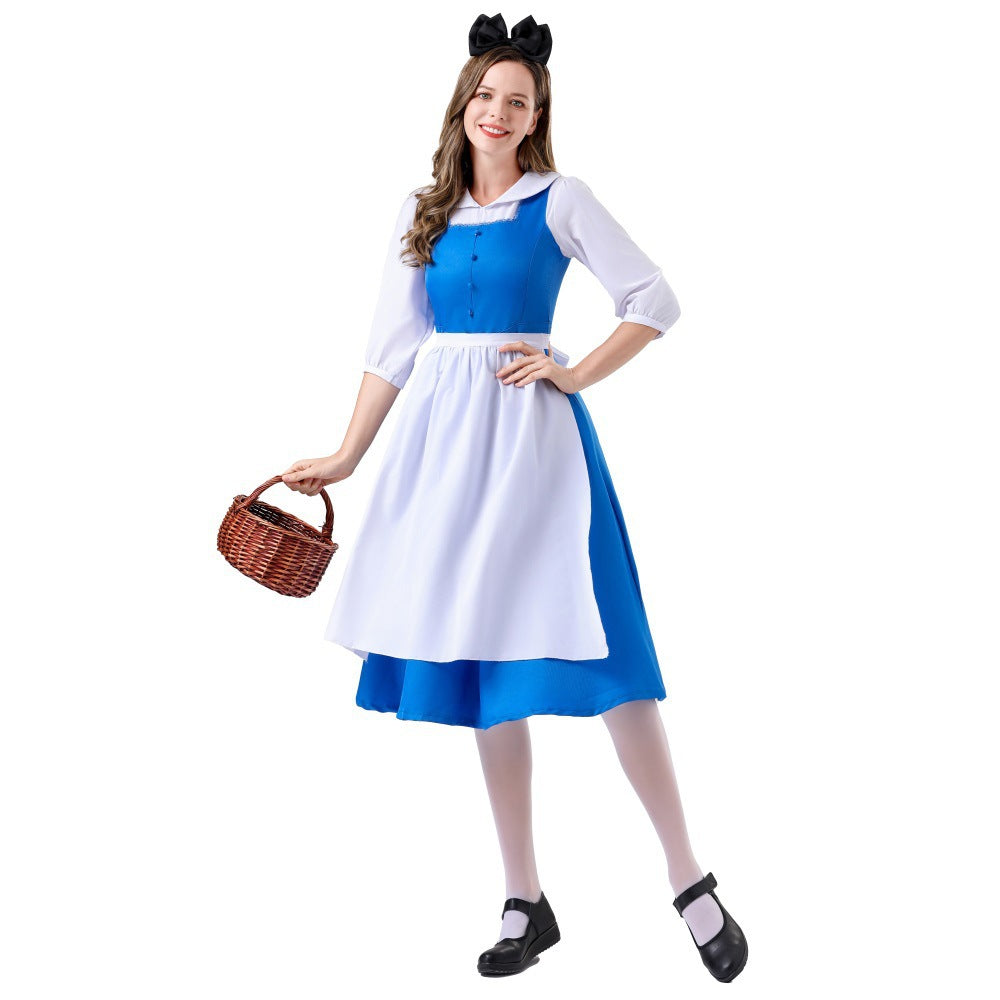 Damen nan vintage Schürzenkleid mit tailliertem Schnitt und Stehkragen Drune