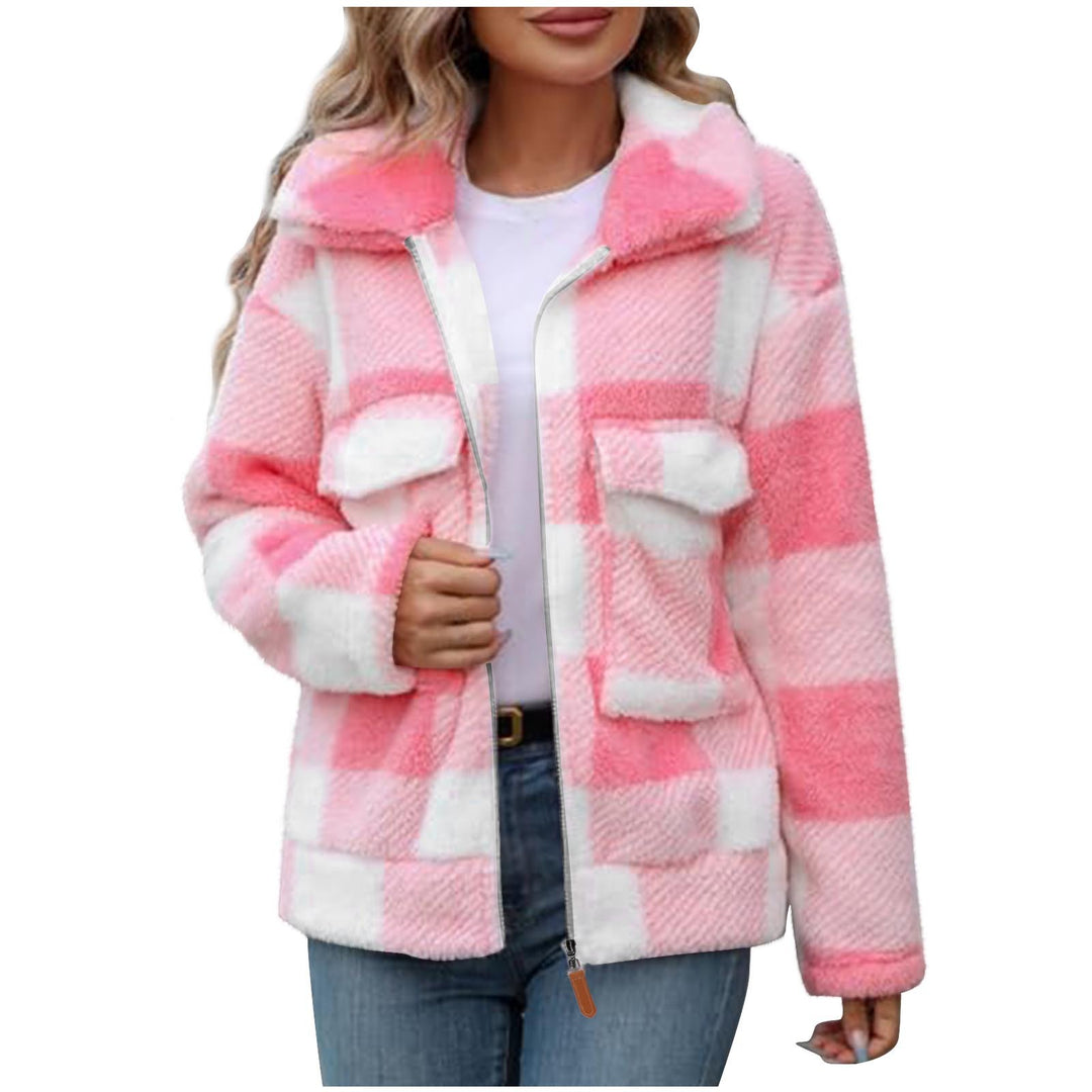 Damen Fleece-Jacke mit Karomuster und praktischen Taschen Drune