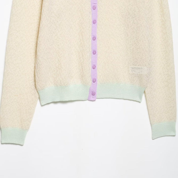 Damen Strickjacke mit zartem Muster und farblich abgesetzten Details Drune