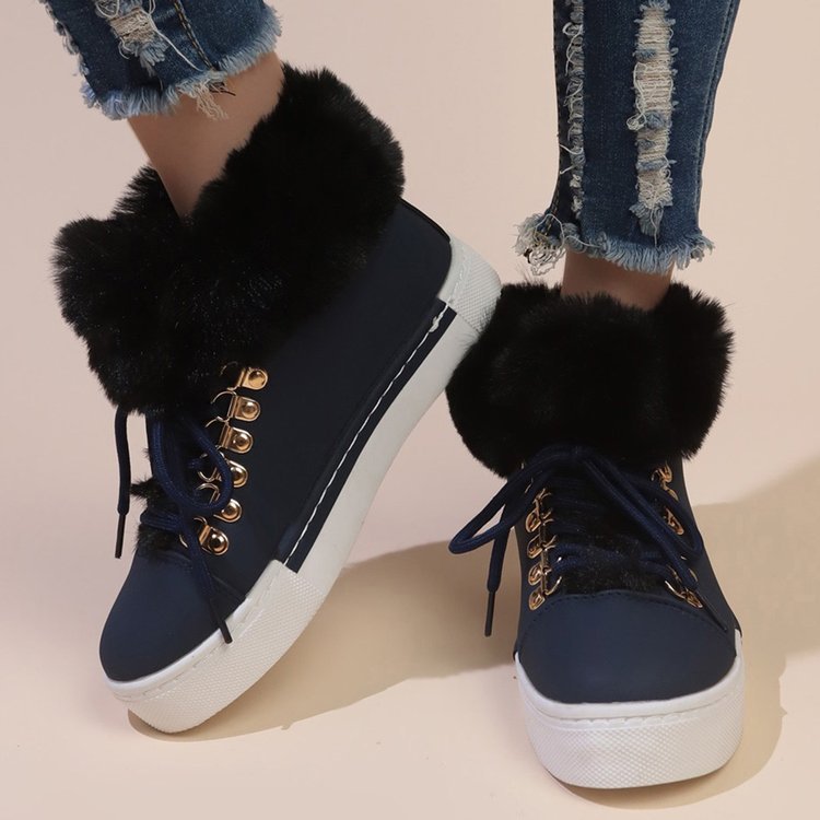 Damen Flauschige Sneakers mit Warmfutter und modischer Schnürung Drune