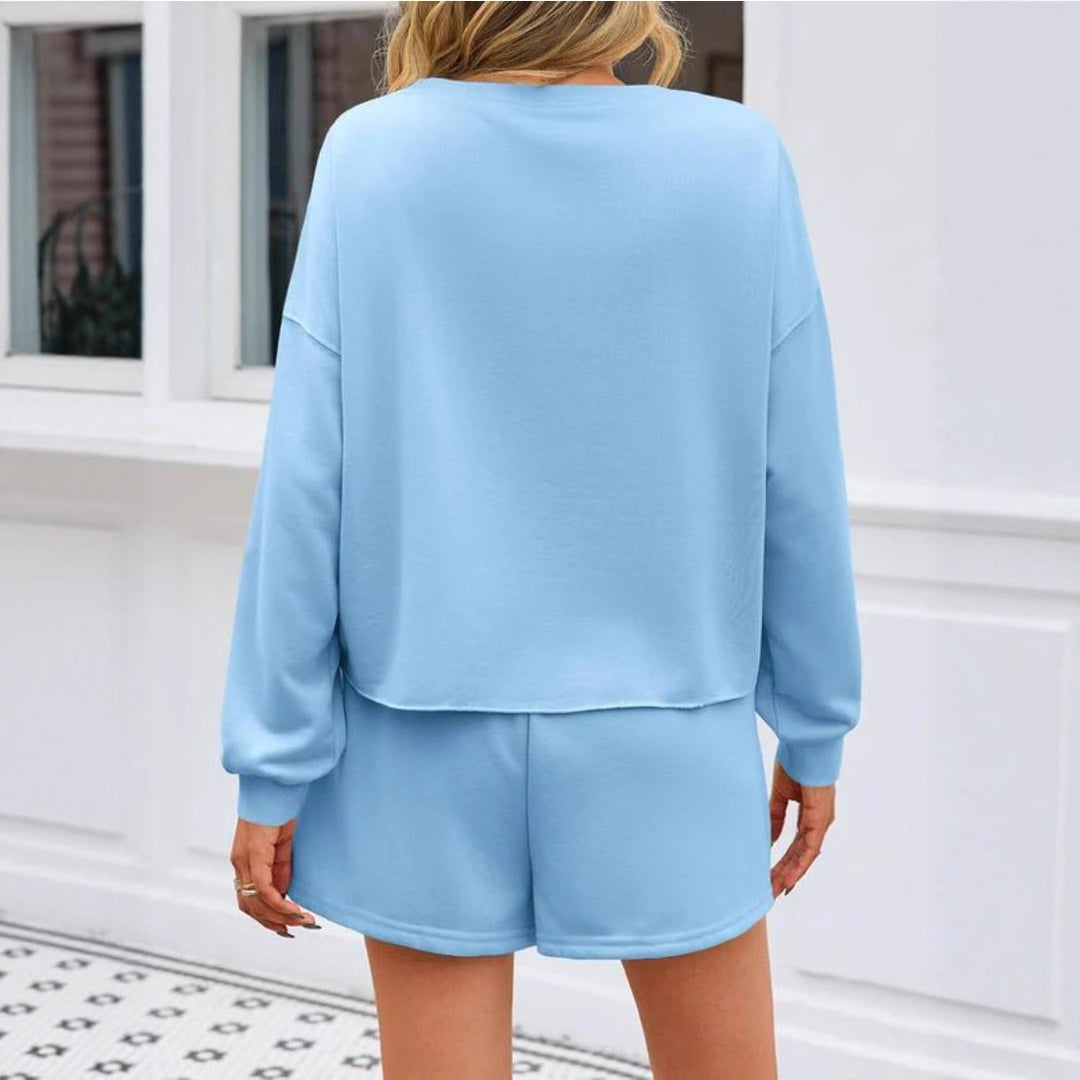 Damen nan perlenbesetztes Sweat-Set mit überschnittenem Pullover und ausgestelltem Minirock Drune