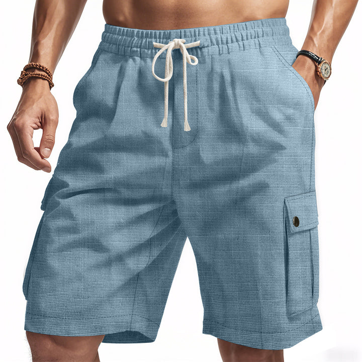 Herren nan utilitarische Cargo-Shorts mit Elastikbund, Tunnelzug und aufgesetzten Klappentaschen Drune