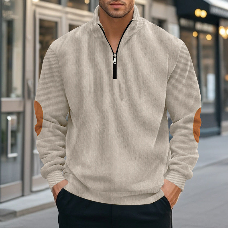 Herren nan Troyer-Halbfleecepullover mit Rippstruktur, elastischen Bündchen und Kontrast-Ellenbogenpatches Drune