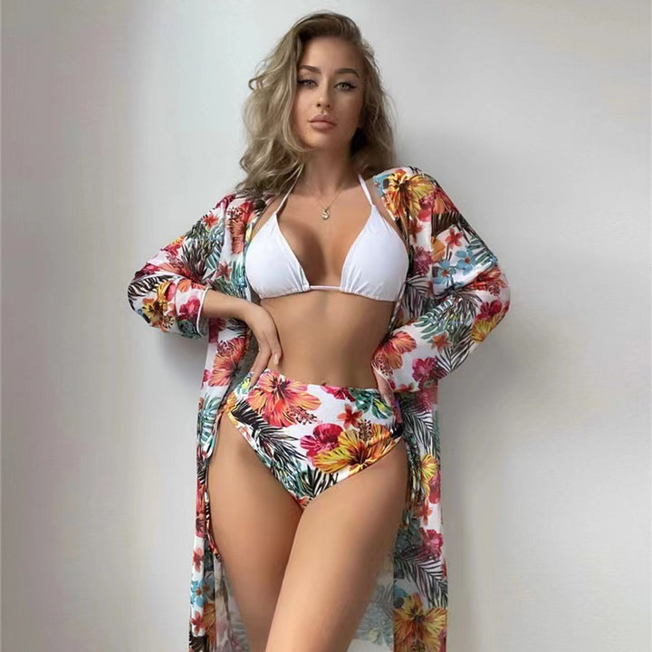 Damen Bikiniset mit hohem Bund und floralem Überwurf Drune