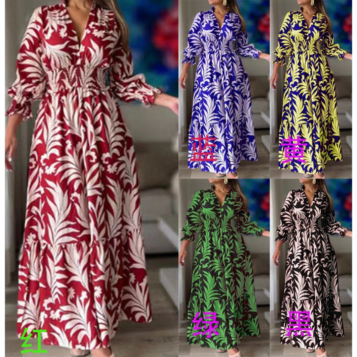 Damen Maxikleid mit floralem Design und voluminösen Ärmeln Drune
