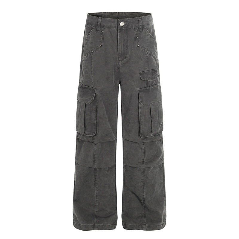 Damen Hochtaillierte Utility-Cargohose im eingewaschenen Look mit weitem Bein Drune