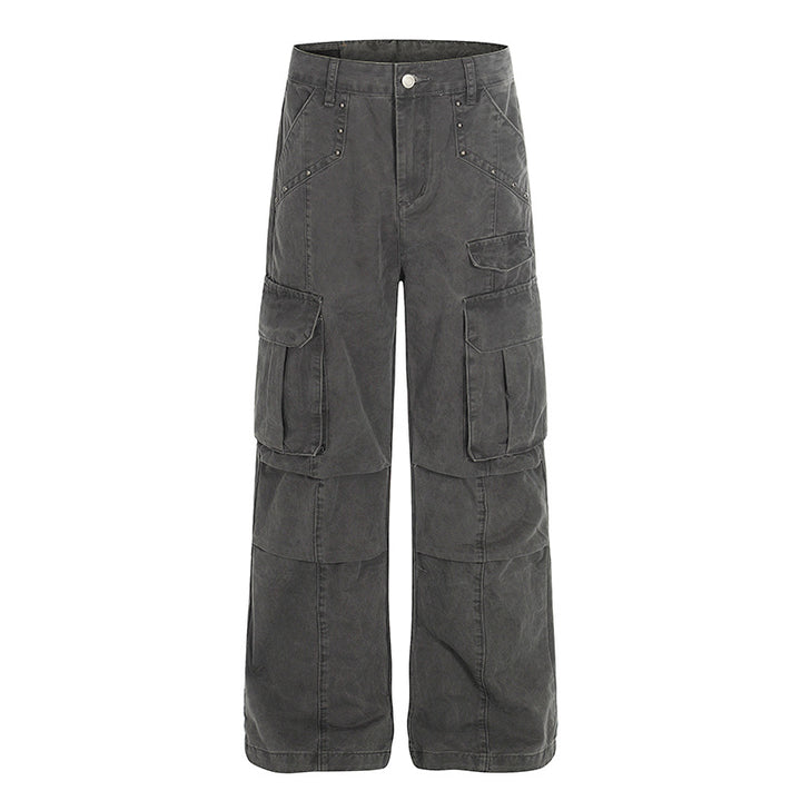 Damen Hochtaillierte Utility-Cargohose im eingewaschenen Look mit weitem Bein Drune
