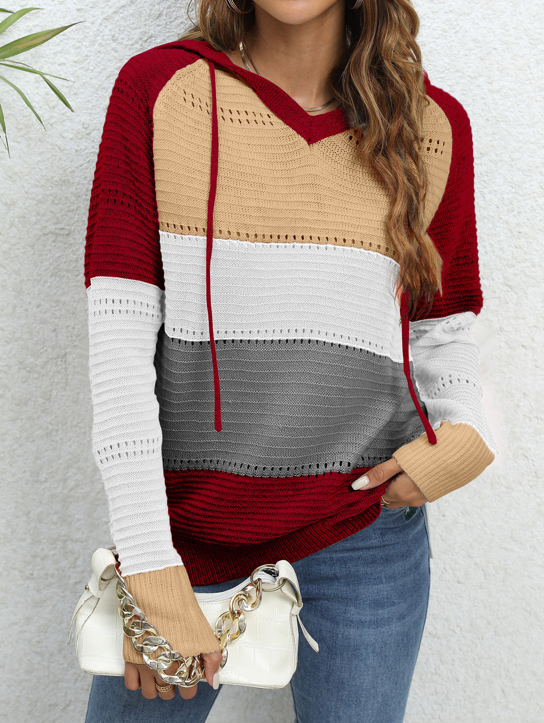 Damen Layered Kapuzenpullover mit atmungsaktiver Struktur und modischem Farbblockdesign Drune