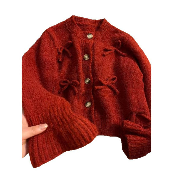 Damen Strickjacke mit dekorativen Schleifen Drune