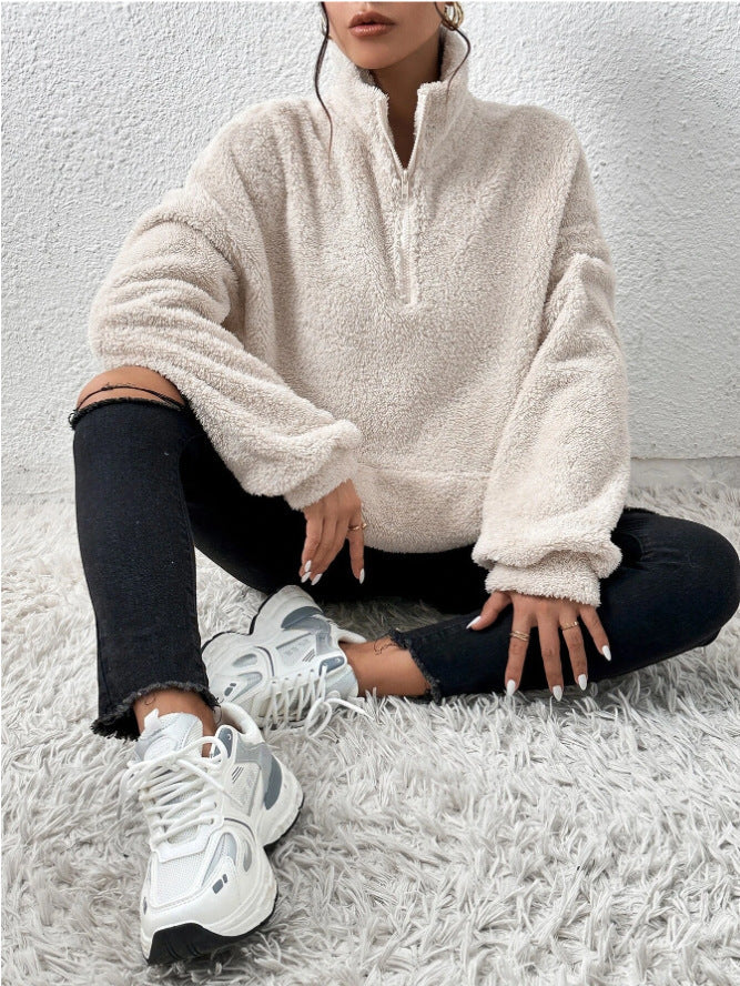 Drune Plüsch-Kängurutaschen-Stehkragen-Sweatshirt