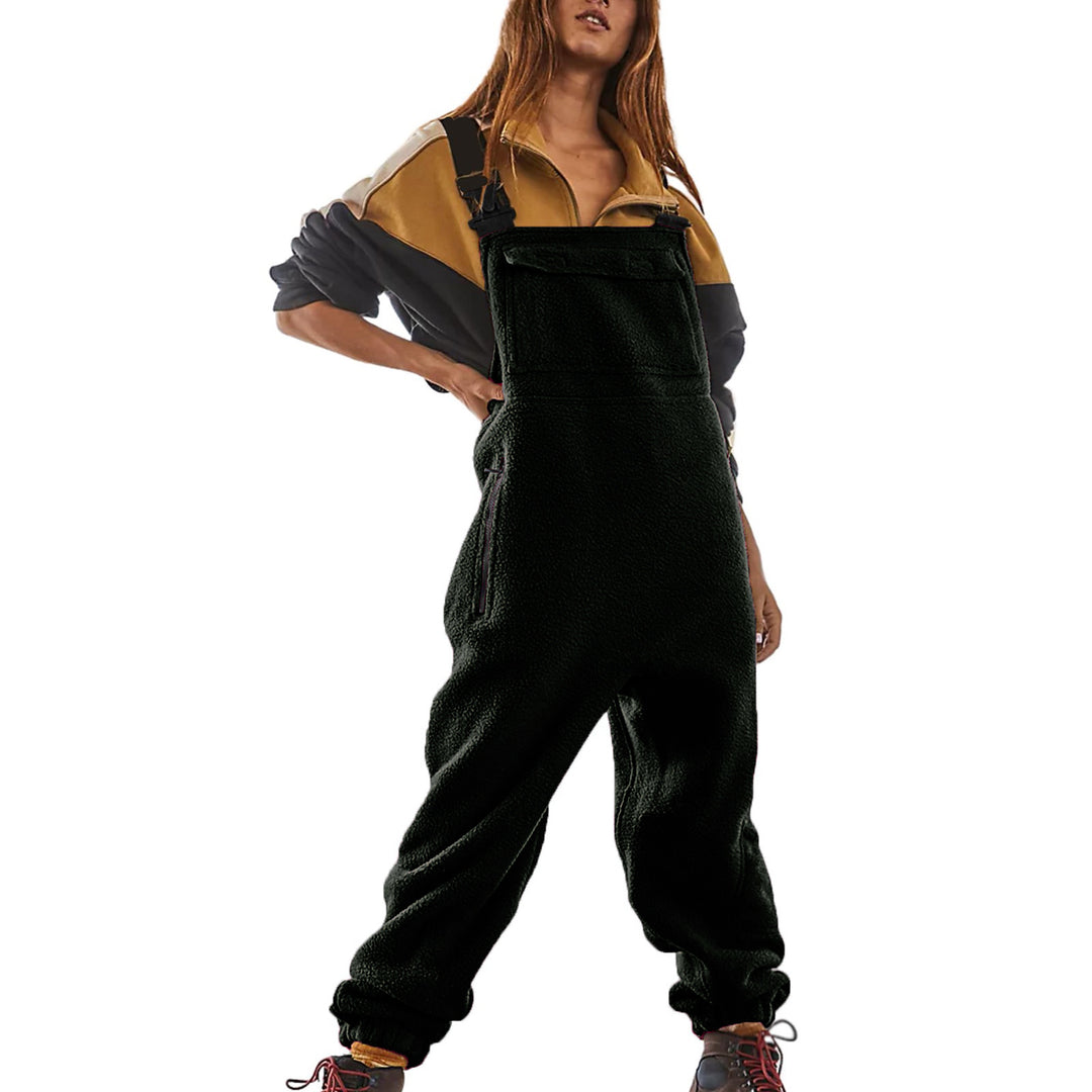 Damen Lässige Fleece-Latzhose mit seitlichen Taschen Drune