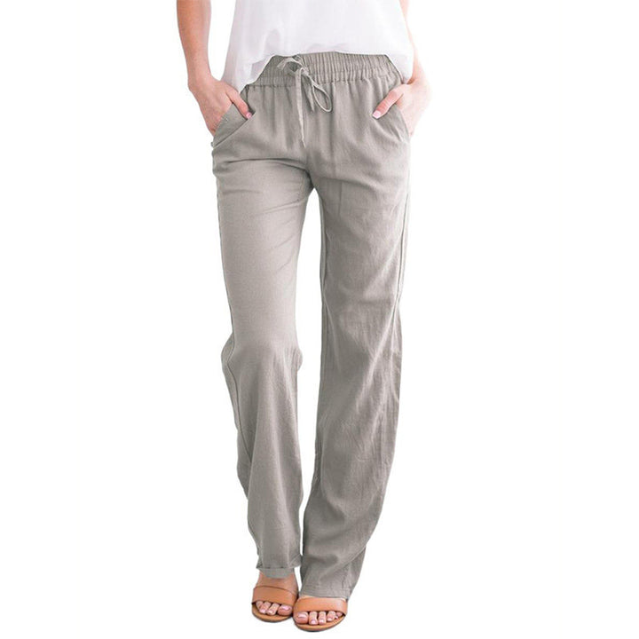 Damen Leichte Leinenoptik Palazzo-Hose mit Gummibund, Tunnelzug und Eingrifftaschen Drune