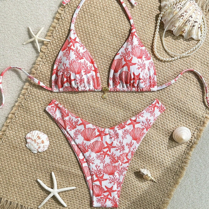 Damen Triangel-Bikini mit maritimem Korallenmuster Drune