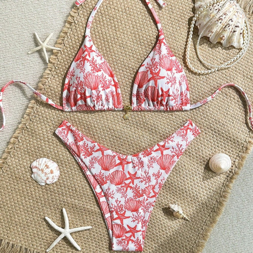 Damen Triangel-Bikini mit maritimem Korallenmuster Drune