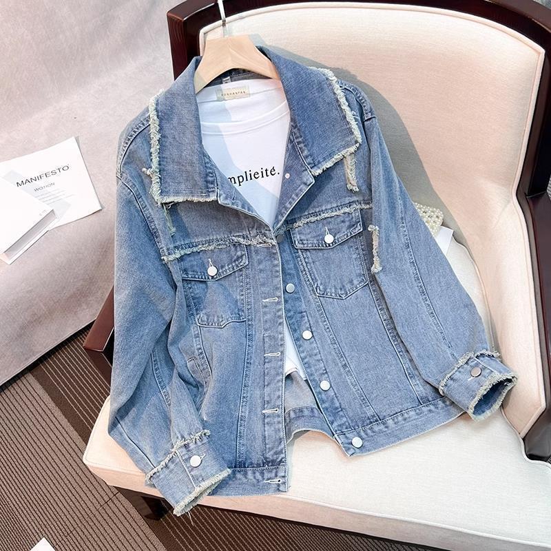 Damen modische Denimjacke mit fransigen Details Drune