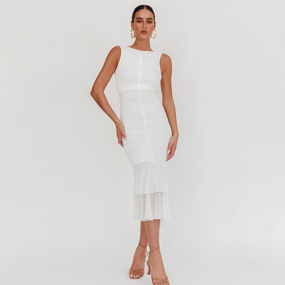 Damen Elegantes Maxikleid mit Rüschendetails Drune