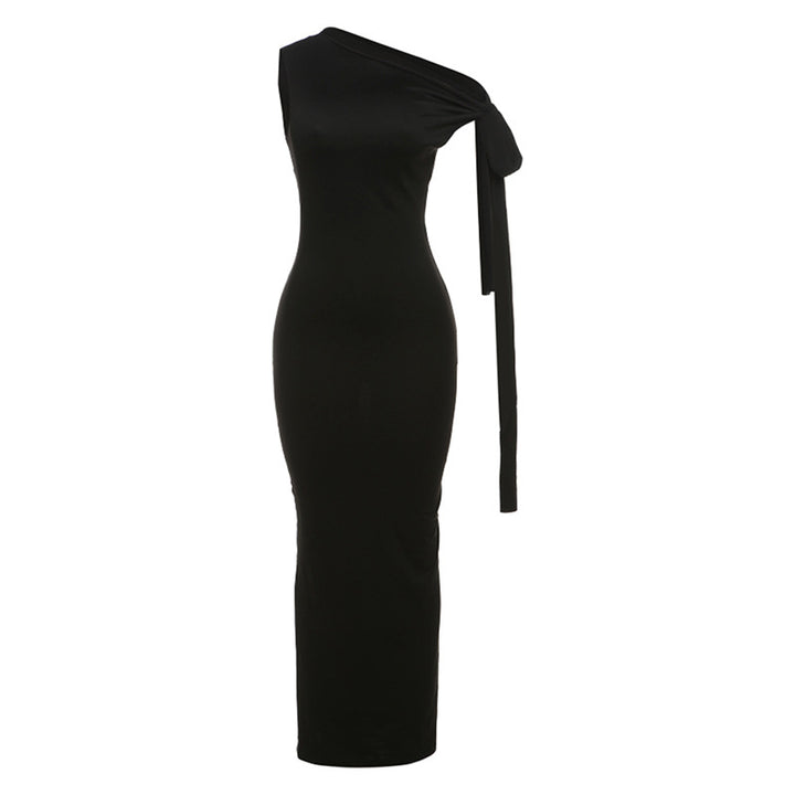 Damen Elegantes figurbetontes One-Shoulder-Maxikleid mit Schleife Drune