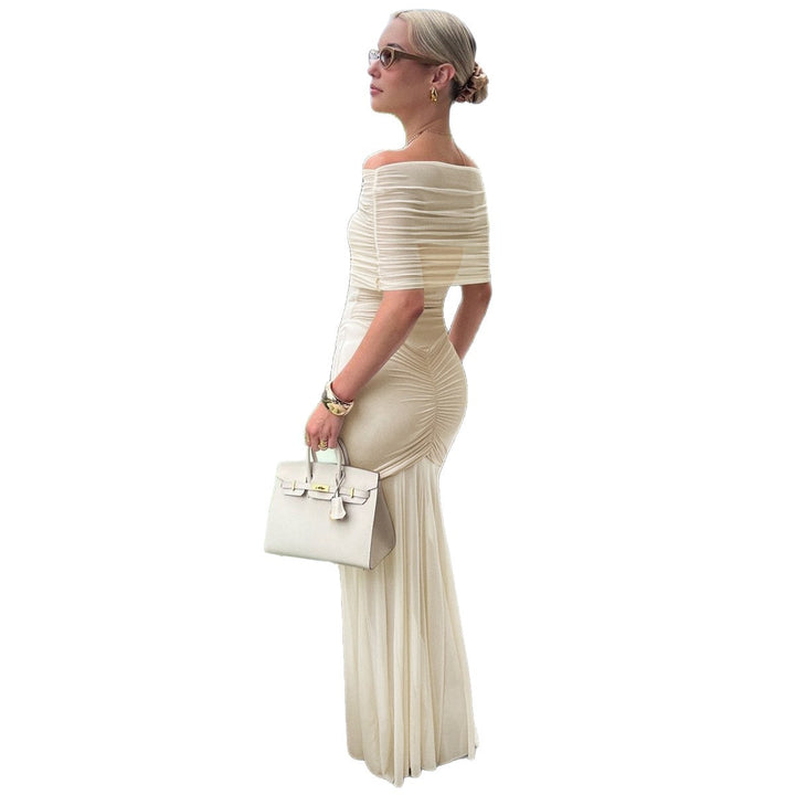 Damen nan schulterfreies Abendkleid mit figurbetontem Jersey-Unterkleid und transparenter Chiffon-Überrock Drune