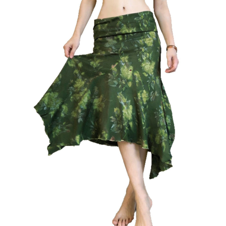 Damen asymmetrischer Maxi-Rock mit floralen Akzenten und elastischem Bund Drune