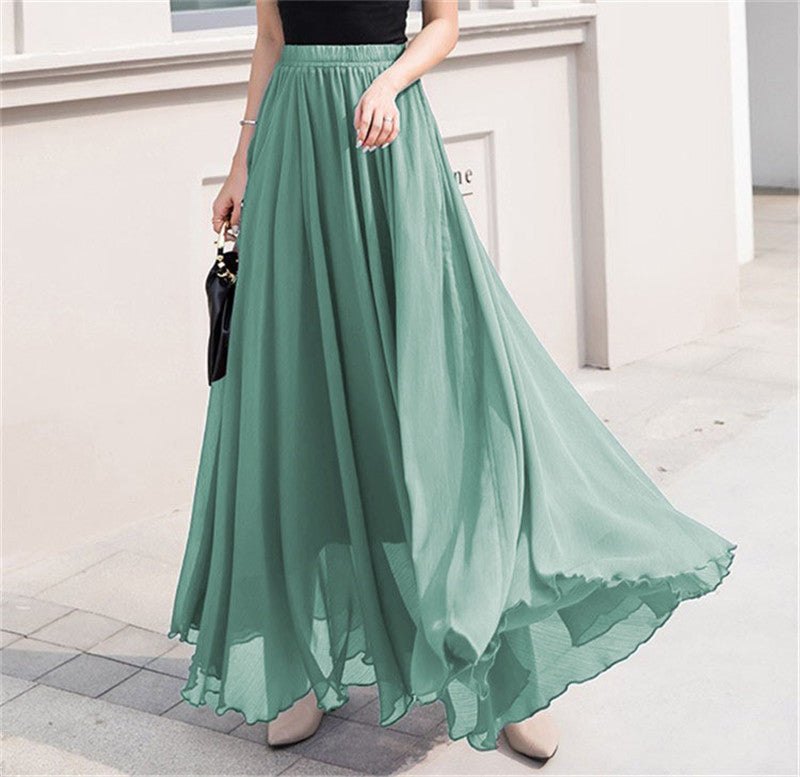 Damen nan Maxi-Chiffonrock mit elastischem Bund und fließender A-Linie Drune