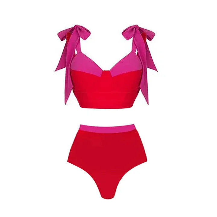 Damen hochtailliertes Bikiniset mit Wickelrock Drune