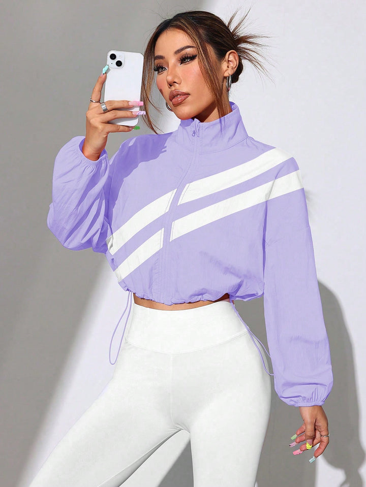 Damen Cropped Windbreaker‑Jacke mit hohem Kragen und Kordelzug Drune