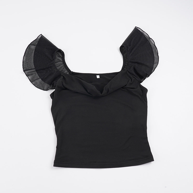 Damen elegantes Top mit schulterfreien Rüschendetails Drune