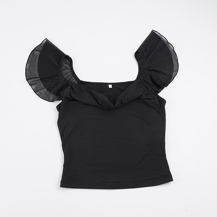 Damen elegantes Top mit schulterfreien Rüschendetails Drune