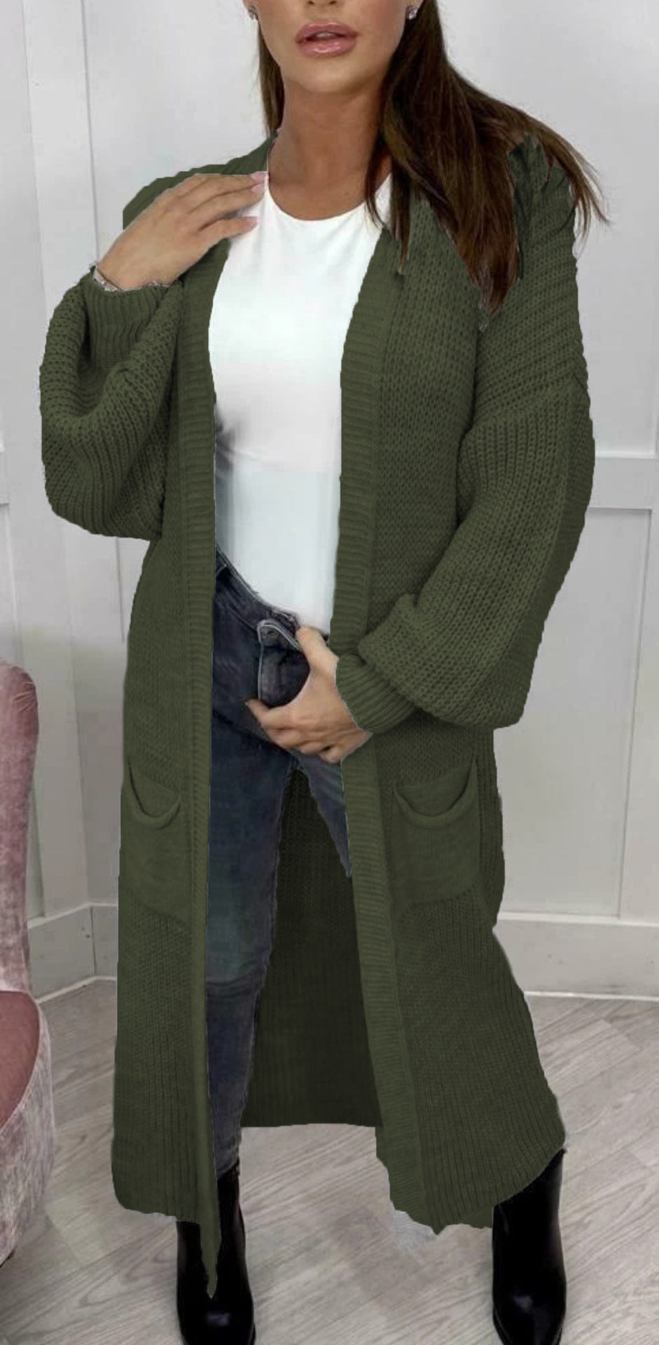 Damen Grobstrickcardigan mit lässiger Passform und langen Ärmeln Drune