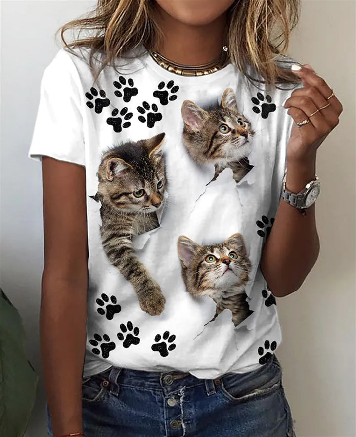 Frauen Grafik T-Shirt mit adorablen Katzenillustrationen Drune