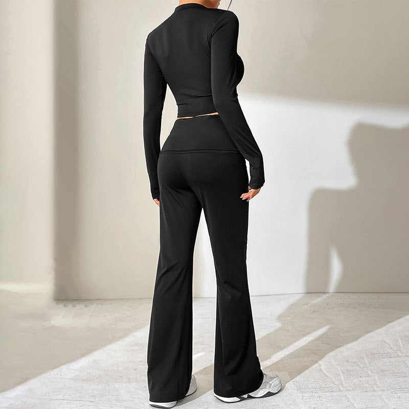 Damen Sportliches Set mit kombiniertem Cut-Out-Oberteil und weitem Hosenansatz Drune