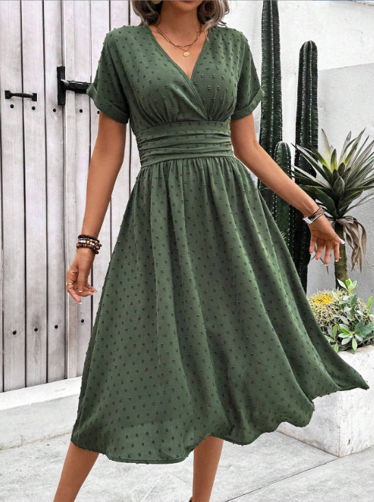 Damen Midikleid mit V-Ausschnitt und Taillenakzent Drune