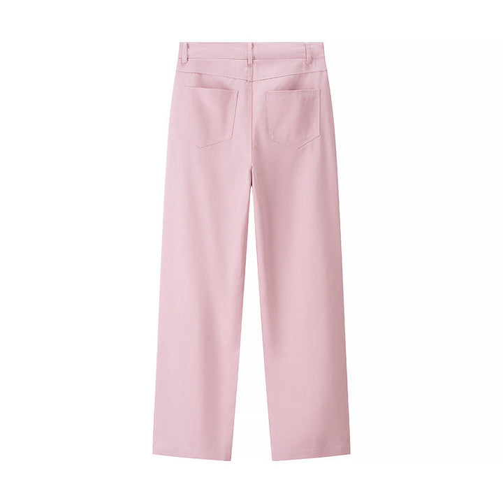 Damen nan hochtaillierte Straight‑Leg Hose mit Diamant‑Perforation und Eingrifftaschen Drune