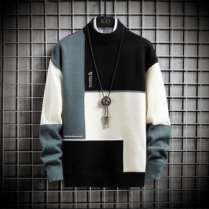 Herren nan blockfarbiger Oversize-Feinstrickpullover mit Stehkragen und gerippten Bündchen Drune